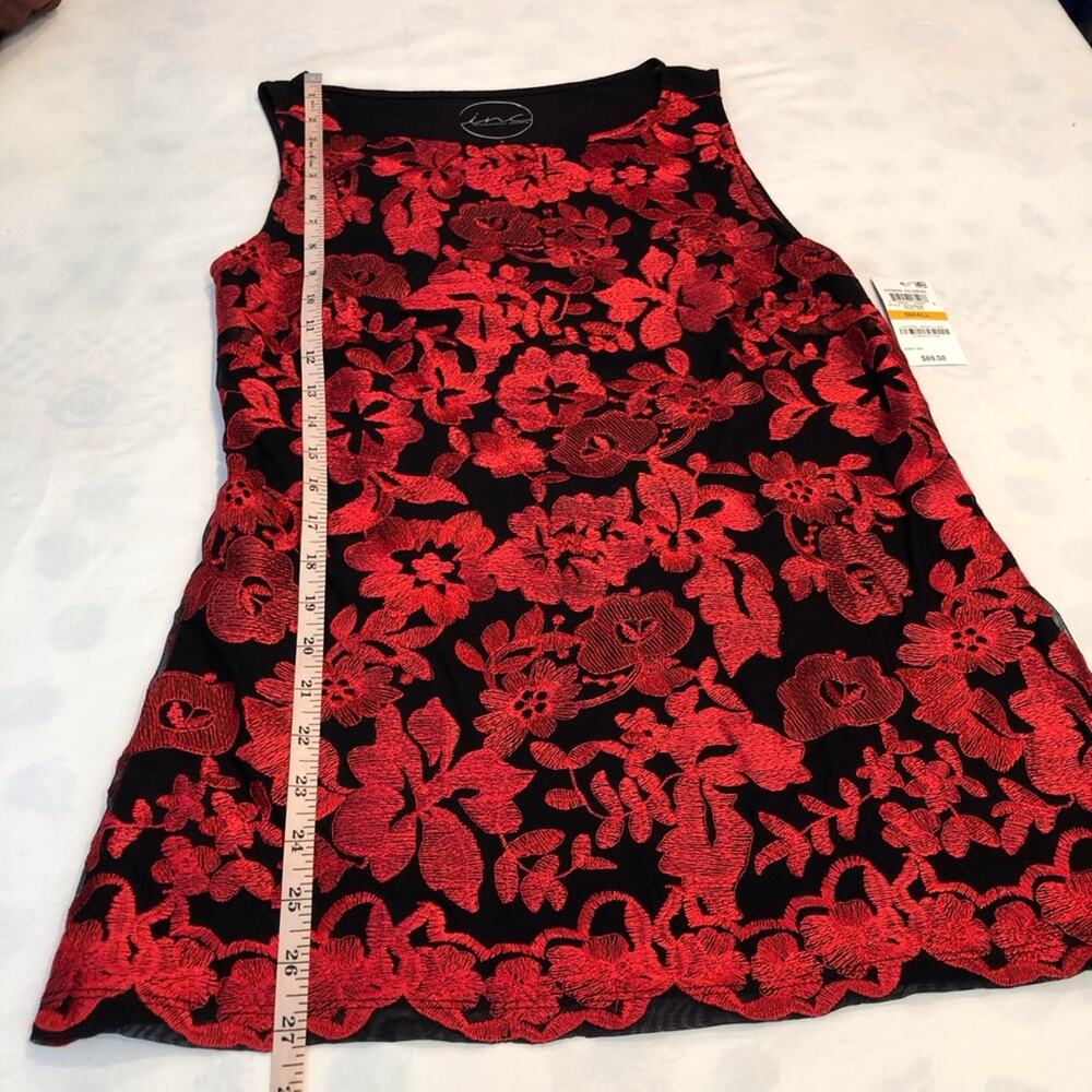 NWT INC International Going Global Red Black Sleeveless Lace Top Longer Length - Picture 9 of 16